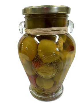 Gordal Olives Stuffed w/ Paprika Pepper in Garlic Brine
